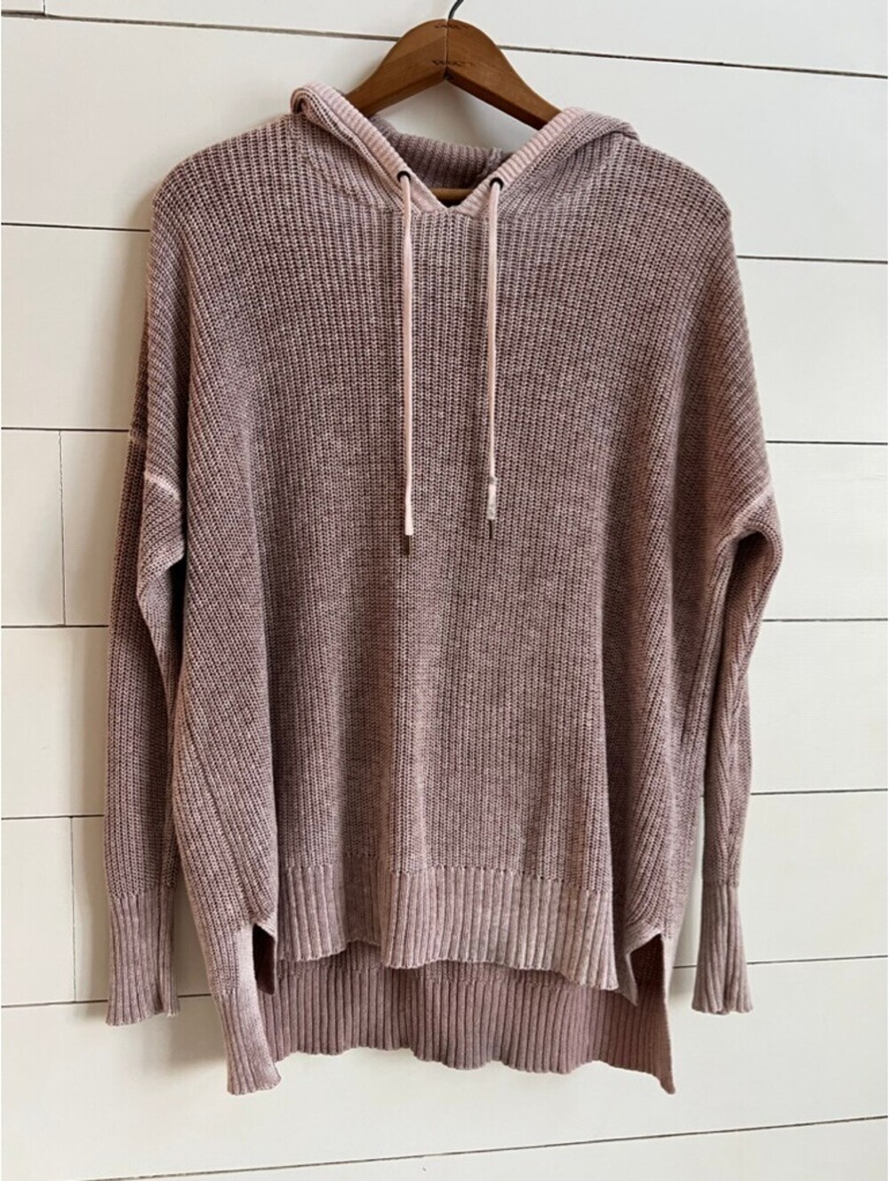 American Eagle Cozy Pink Knit Hoodie Sweater with Drawstring Hood Women's Size M